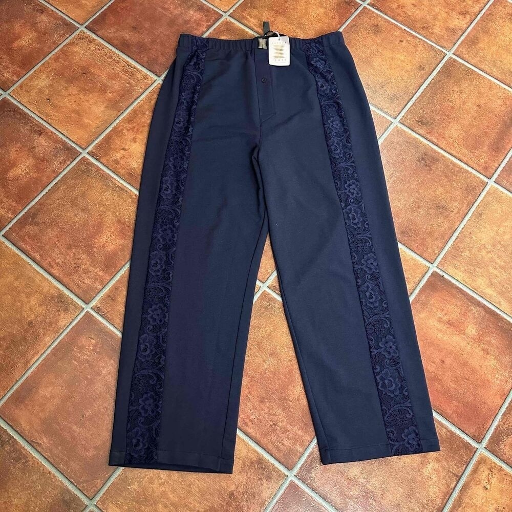 NWT Fenty Navy Elastic Waistband Lace Detail Pants Size US 38-40